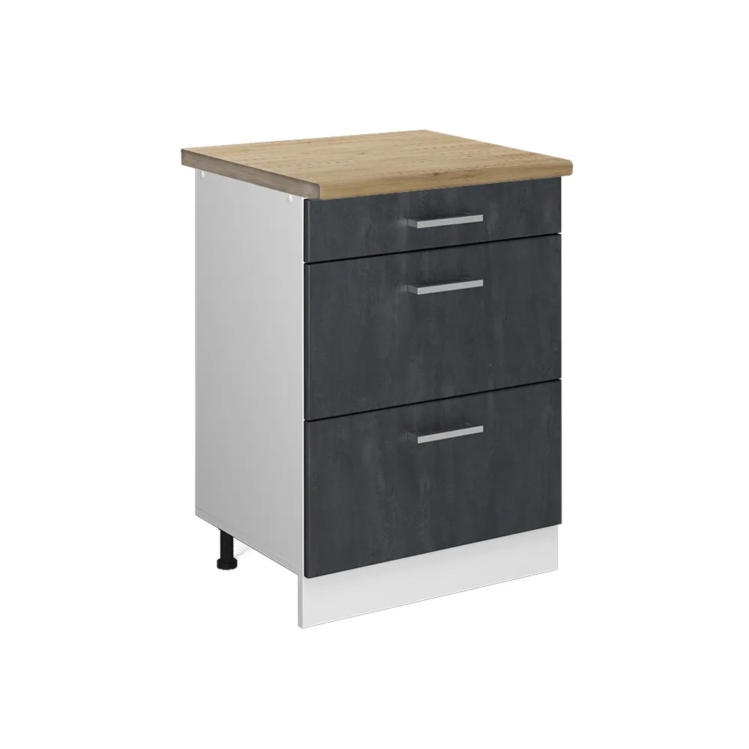 Vicco Küchenunterschrank R-Line Schubladenschrank für die Küche Schwarz Beton 60 cm AP Eiche mit Weiß Korpus