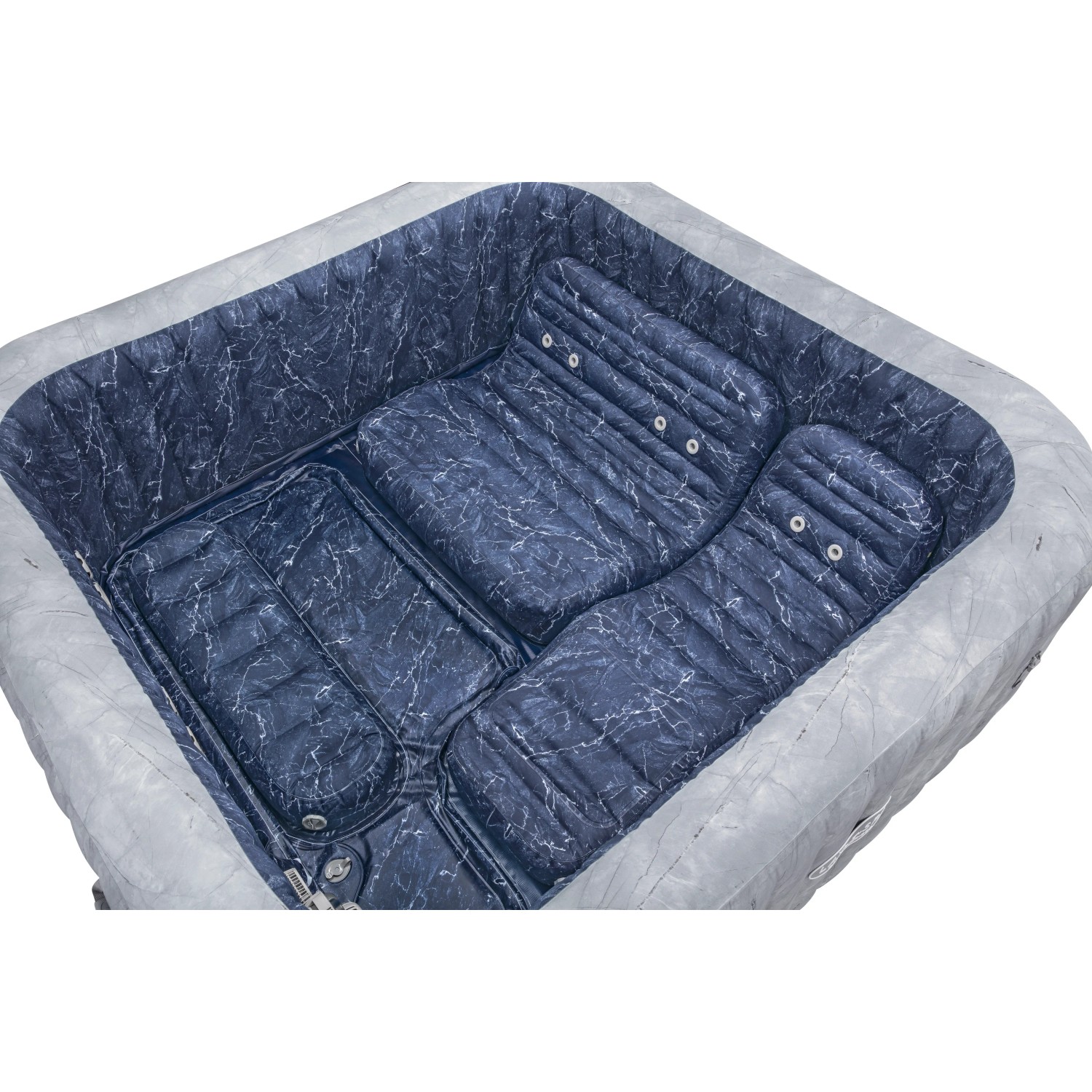 Bestway San Francisco HydroJet Pro aufblasbarer Whirlpool für 7 Personen mit Marmor-Optik und Sitzen.