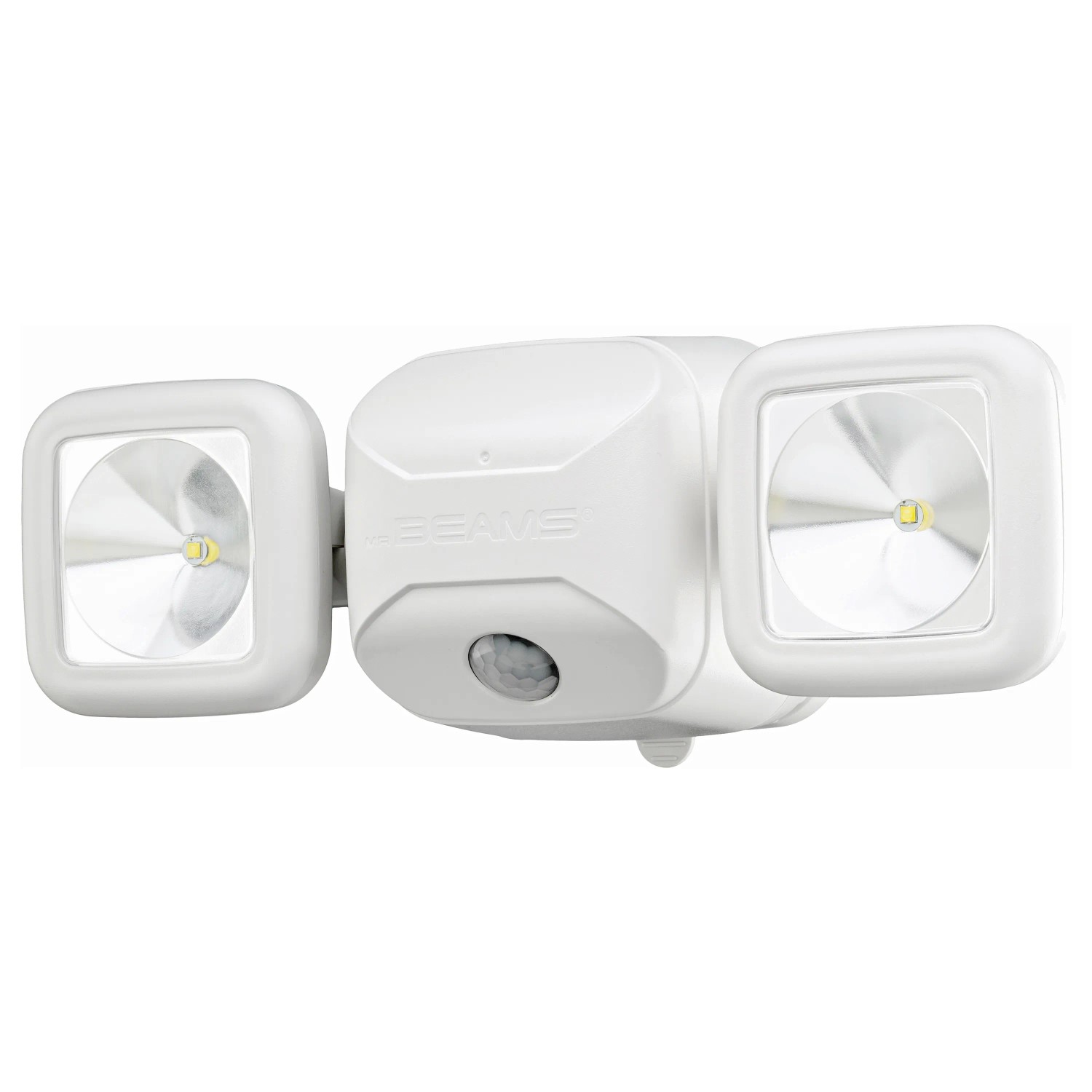 Weißer Mr. Beams LED-Außenstrahler MB3000 mit Bewegungsmelder.