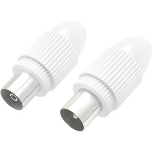 Hama Antennen-Adapter-Set, 2 weiße Koax-Stecker und -Kupplungen, klemmbar für Kabel für Audio & Video.