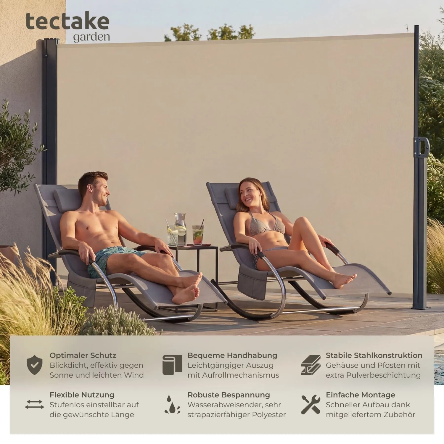Tectake Seitenmarkise  200 x 300 cm Wetterfest  Blickdicht 300 x 200 cm 9 x 300 x 200 cm Beige_2