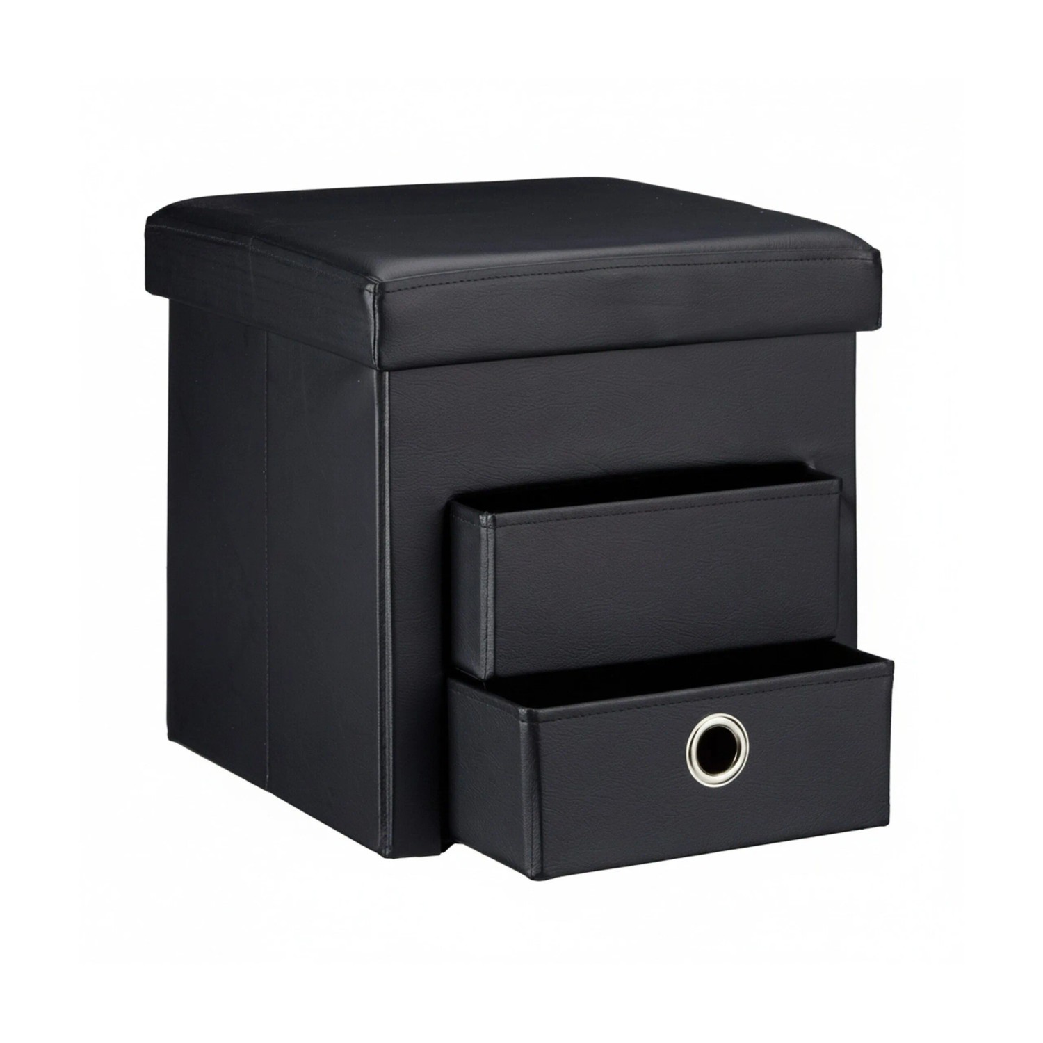 Relaxdays Sitzhocker Kunstleder Schwarz Faltbar mit 2 Fächern 38 cm x 38 cm x 38 cm