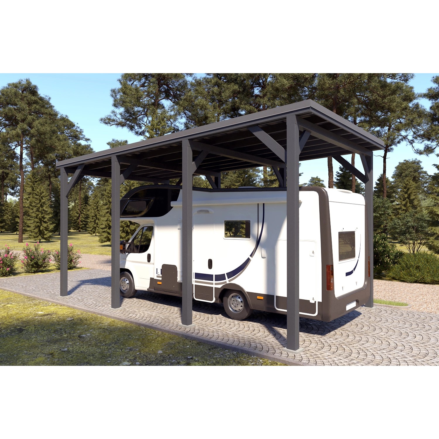 Holzbrüder Camping-Carport Ralf 28m² Anthrazitgrau-Dunkelgrau günstig online kaufen