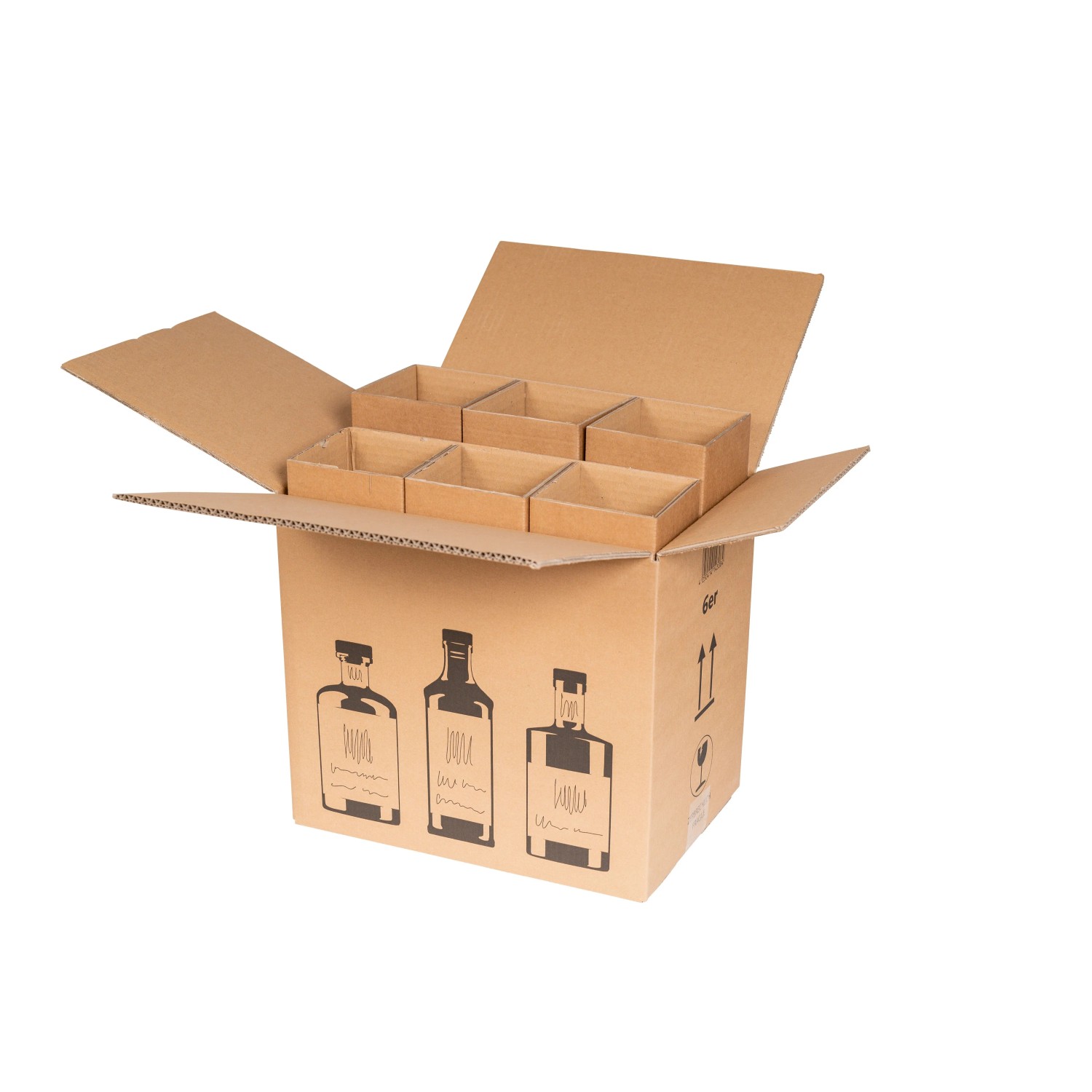 PROREGAL Mega Deal 180x Versandkarton für Ginflaschen 6 Flaschen ⌀ 95mm inkl. Einlage LxBxH 326x226x278mm Braun Flaschenversandkarton Flaschenkarton