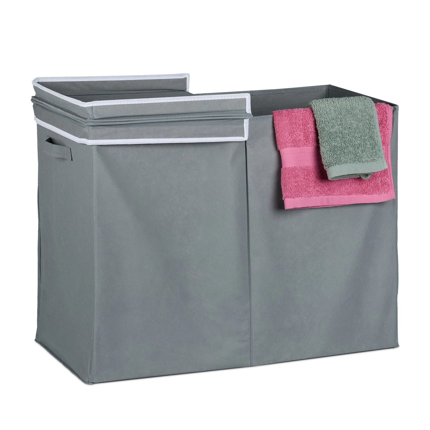 Relaxdays Wäschekorb mit Deckel Polyester Baumwolle Pappe Grau Faltbar 100, 50 cm x 68 cm x 34 cm 1,5 kg