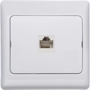 Weiße OBI ISDN Telefondose Rea Polarweiß mit Rahmen und RJ45 Buchse.