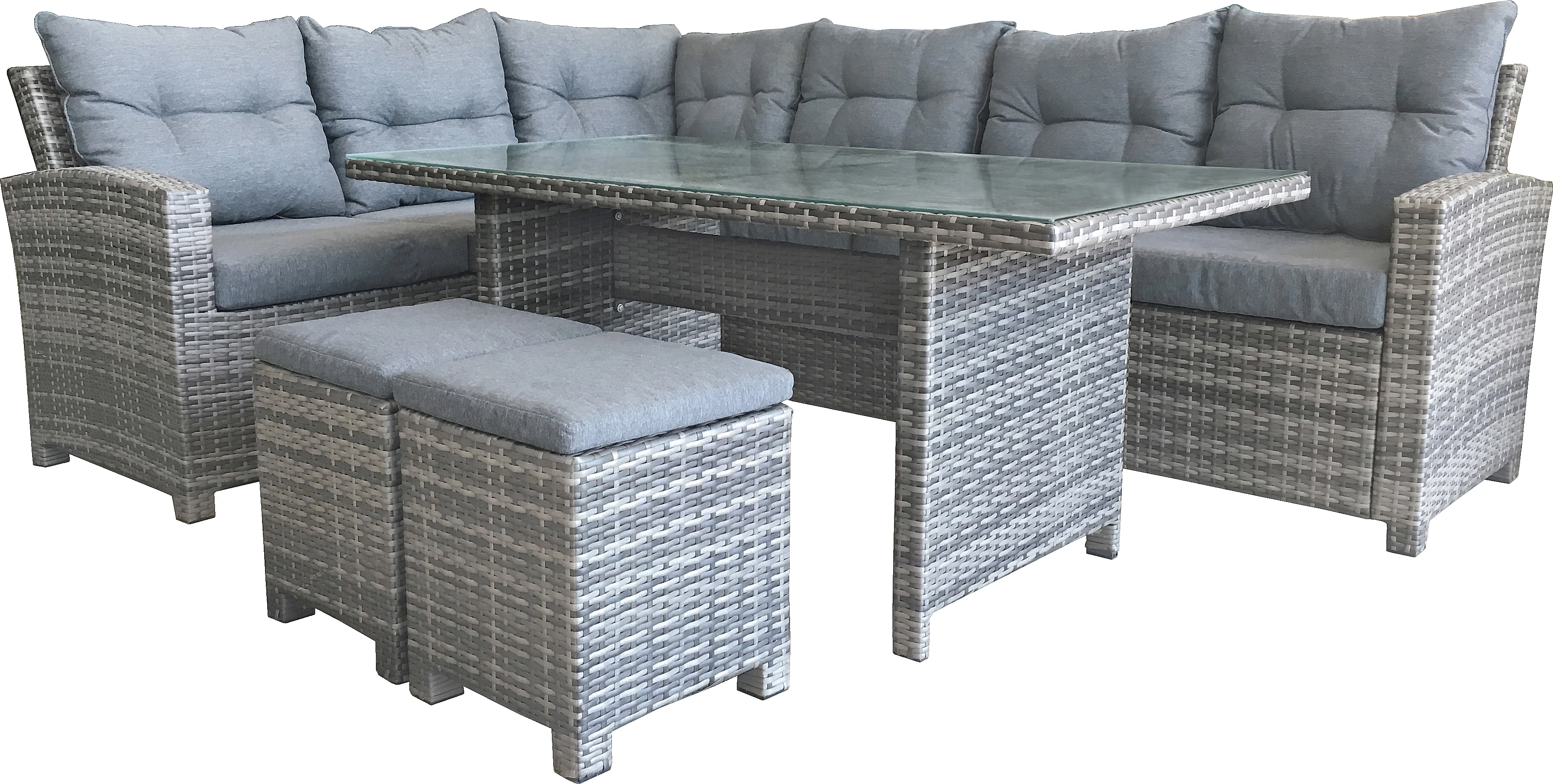 Lounge-Set mit Esstisch 5-teilig Polyrattan Grau aus Elfrida