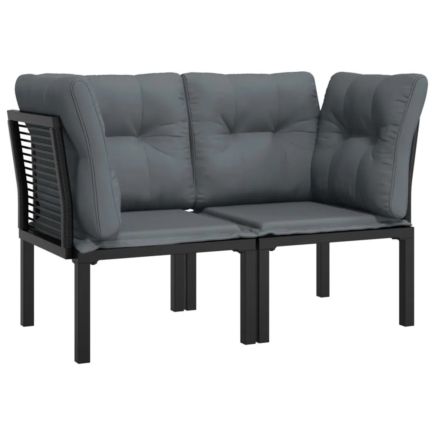 vidaXL Garten-Eckstühle mit Kissen 2 Stk Schwarz & Grau Poly Rattan 362801