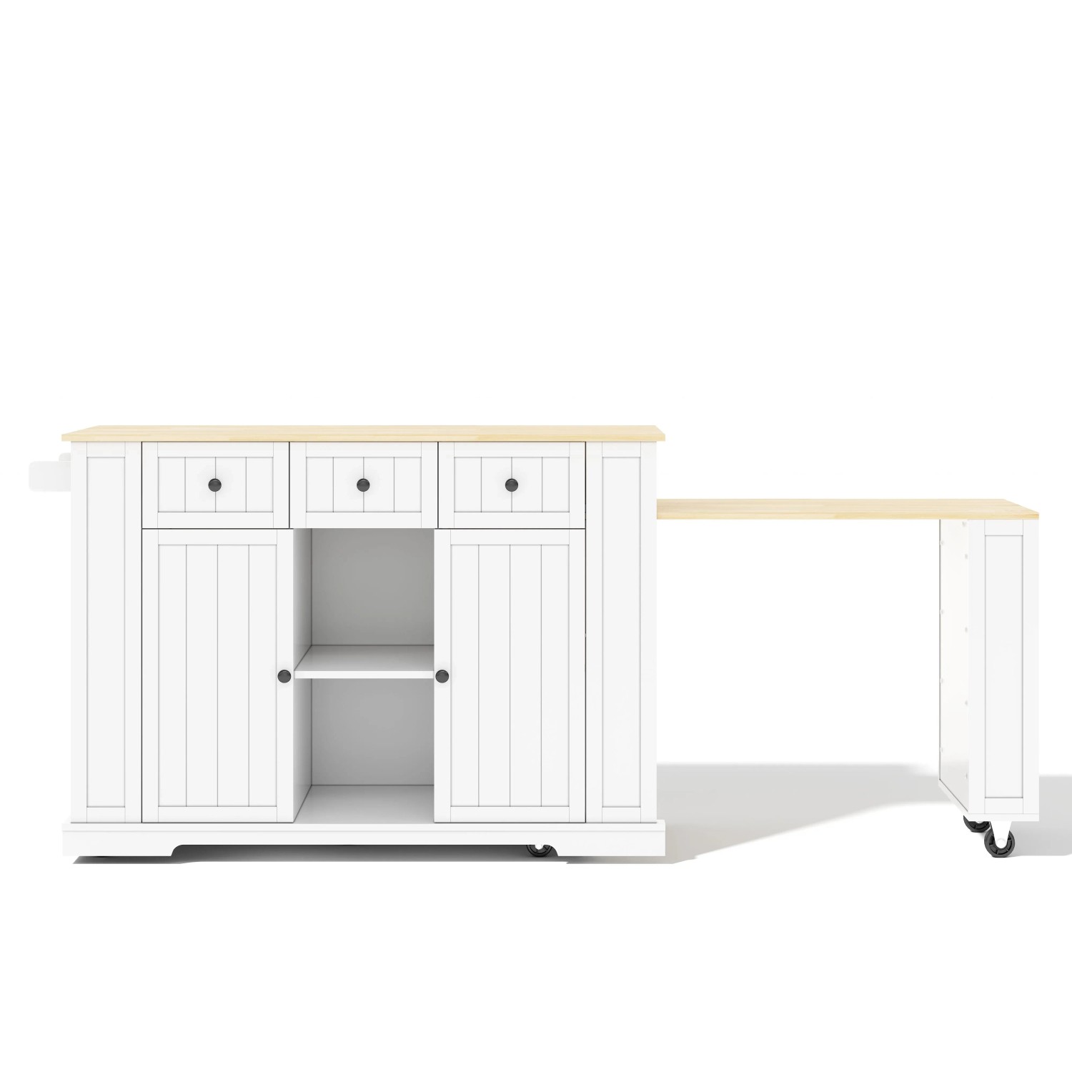 Merax Mobile Kücheninsel mit Ausziehtisch  Bartisch  7 Rollen  Regale  Stauraum  138x55x93cm