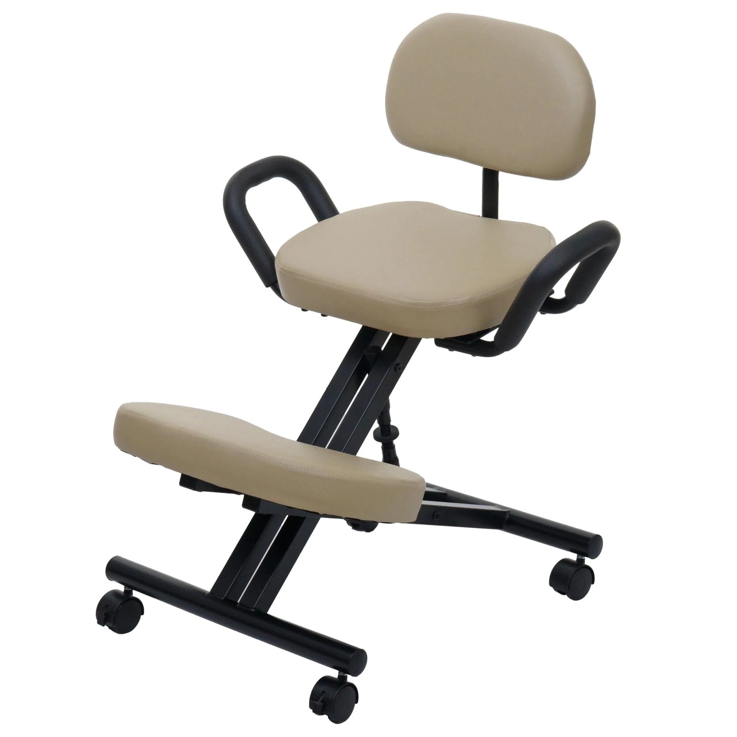 MCW Kniestuhl mit Rückenlehne Q22 Höhenverstellbar Rollen Kunstleder Metall Creme-Beige