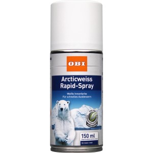 OBI Arcticweiss Rapid-Spray, 150ml Dose. Weiße Wandfarbe zum Ausbessern für Innen.