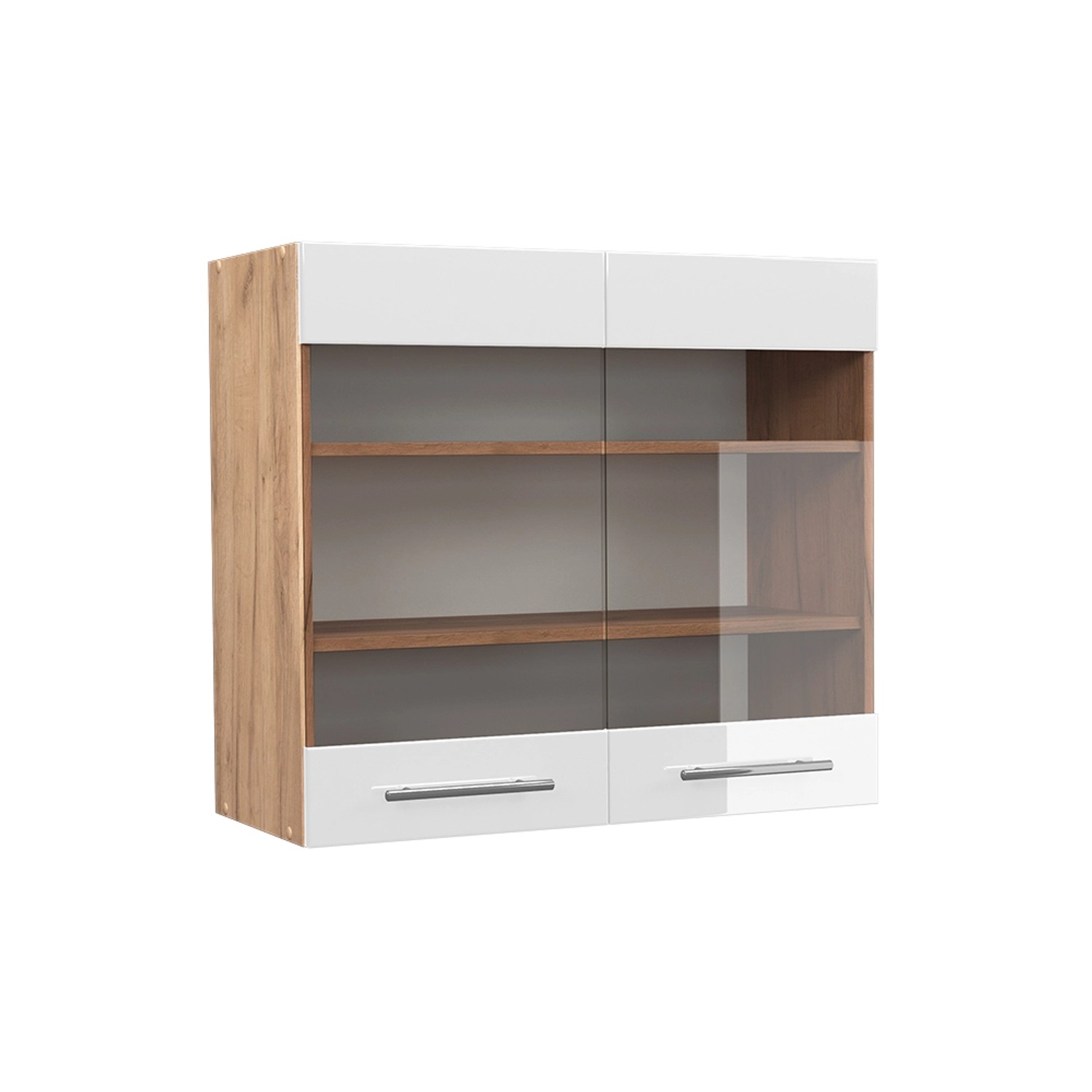 Vicco Küchenglasschrank Fame-Line Weiß Hochglanz/Goldkraft Eiche 80 cm günstig online kaufen