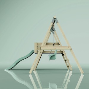 PolarPlay Schaukel Rotfuchs Mintgrün mit Babyschaukel und Rutsche aus Holz.