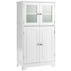 Costway Badezimmerschrank mit Glastüren Weiß