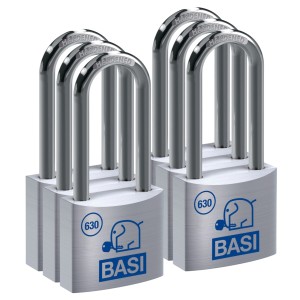 6er Set Basi Vorhangschlösser, 30mm, verschiedenschließend, mit je 2 Schlüsseln und Aluminiumgehäuse.