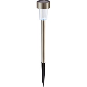 Silberner Solarspieß für den Garten, 40cm hoch, mit kaltweißem LED-Licht.