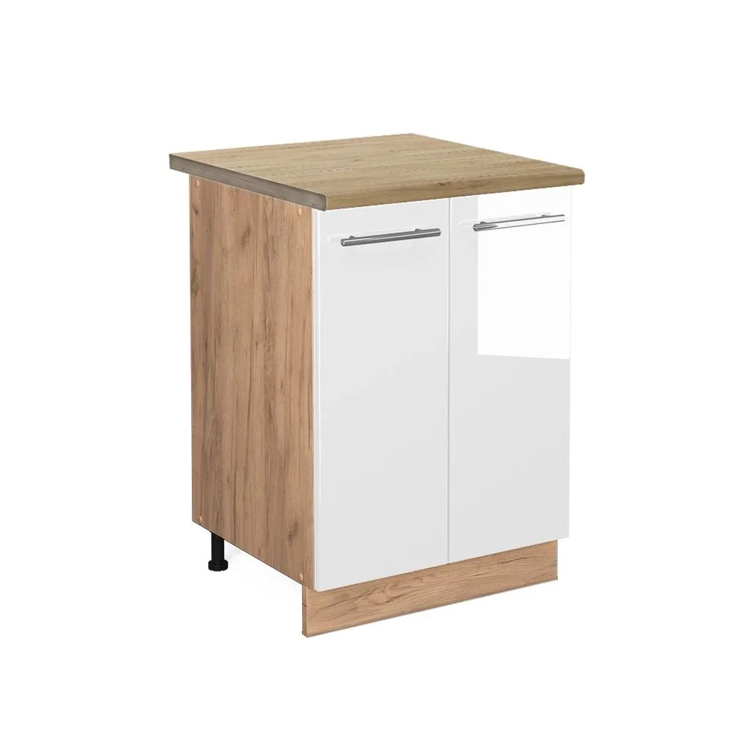 Vicco Küchenunterschrank Fame-Line Weiß Hochglanz Goldkraft Eiche 60 cm AP Eiche