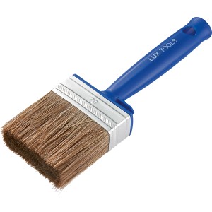 LUX Flächenstreicher Lasur, 70 mm, mit blauem Kunststoffgriff und Kunstborsten.