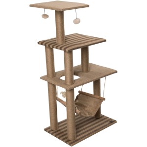 Ebi Kratzbaum Elm, 118,5 cm hoch, mit Liegeflächen, Hängematte und Spielbällen. Ideal für Katzen.