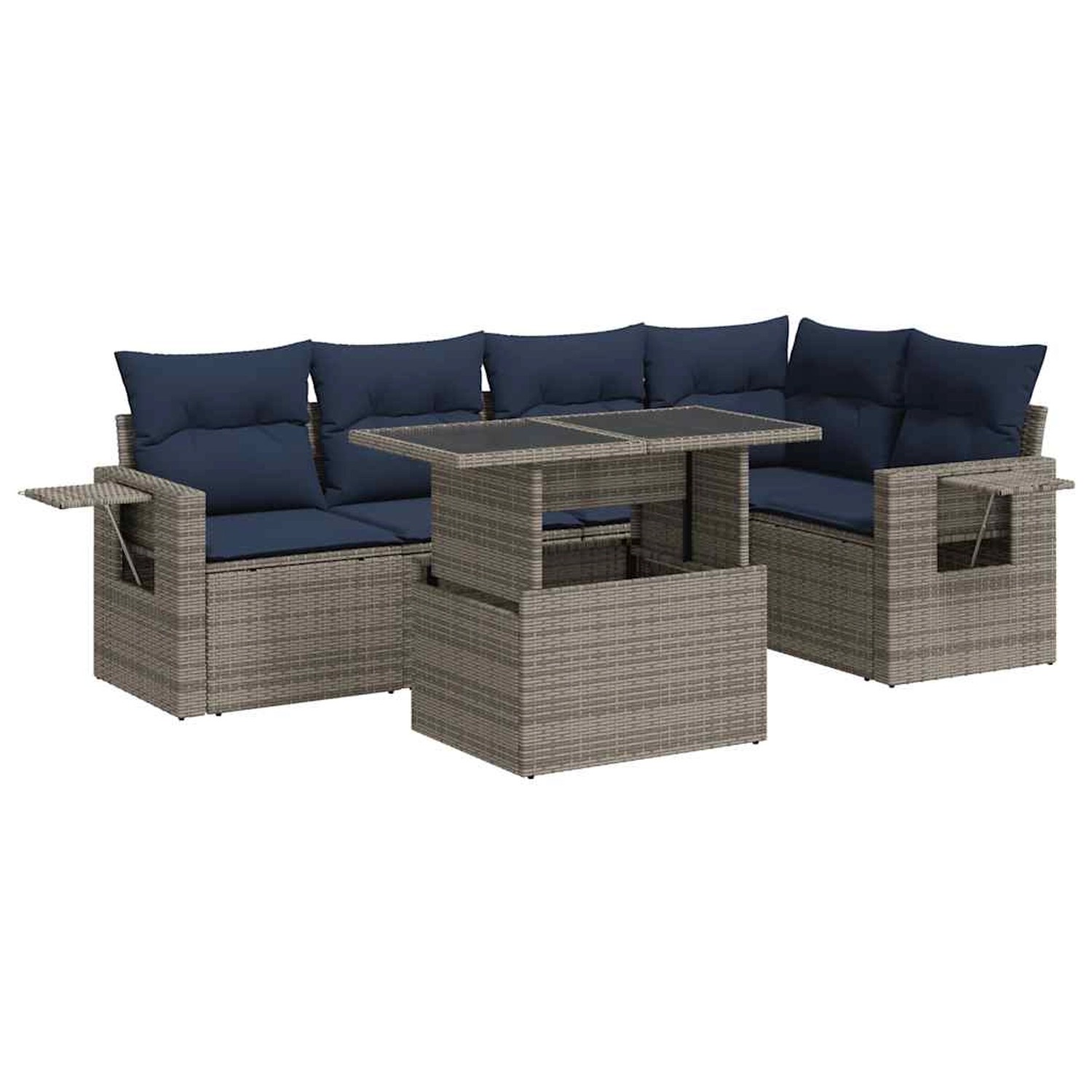 vidaXL 6-Tlg Garten-Sofagarnitur mit Kissen Grau Poly Rattan Akazie 3326482 günstig online kaufen