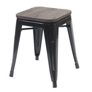 Schwarzer Metall Hocker im Industrie Design mit Holz Sitzfläche, 6er Set Sitzhocker.