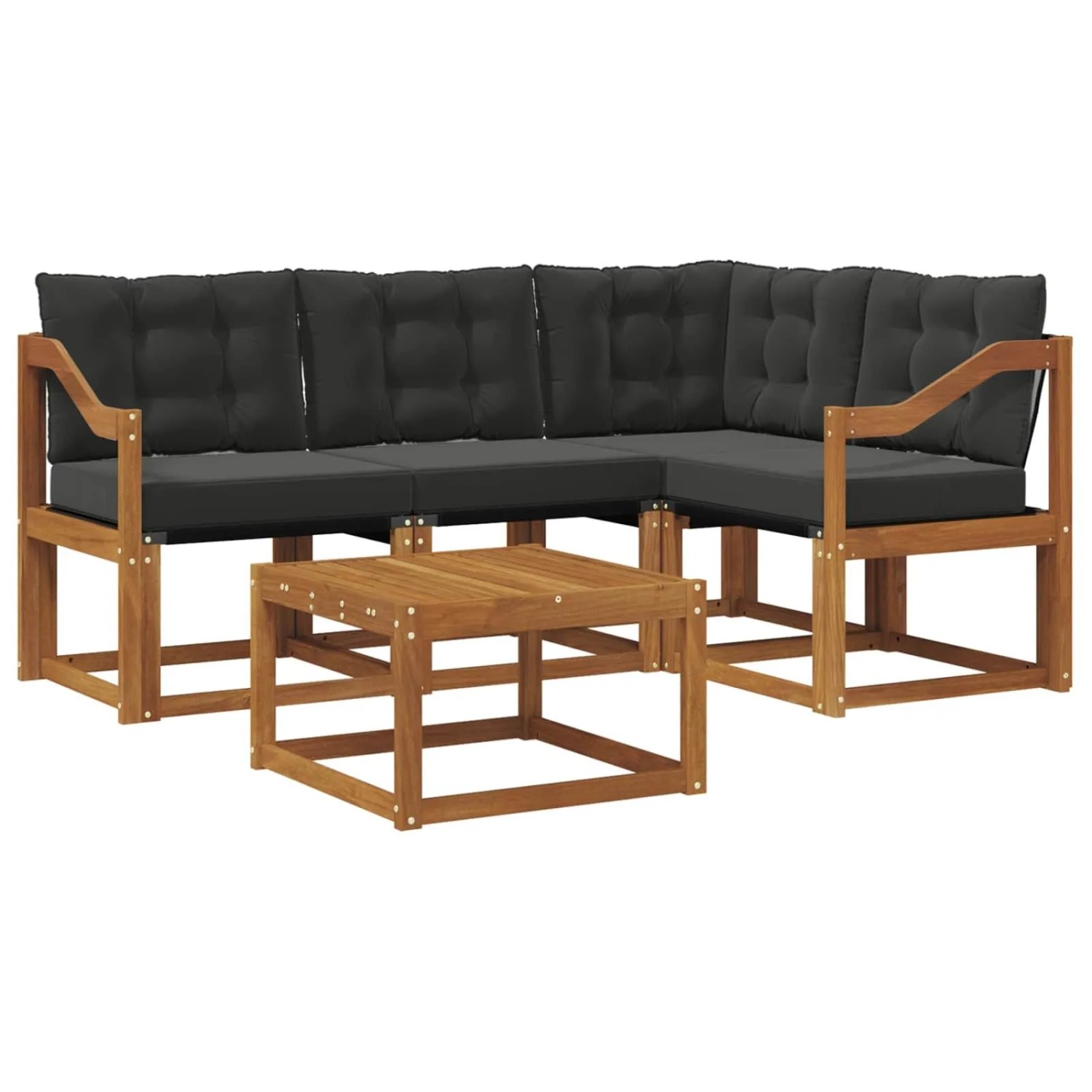 vidaXL Outdoor-Sofagarnitur mit Kissen 5-Tlg Natur und Schwarz 3368651