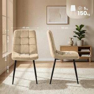 CLP 4er Set Esszimmerstühle Antibes in Creme-Samt mit schwarzen Metallbeinen, 84x45x55 cm, 150 kg Belastung.