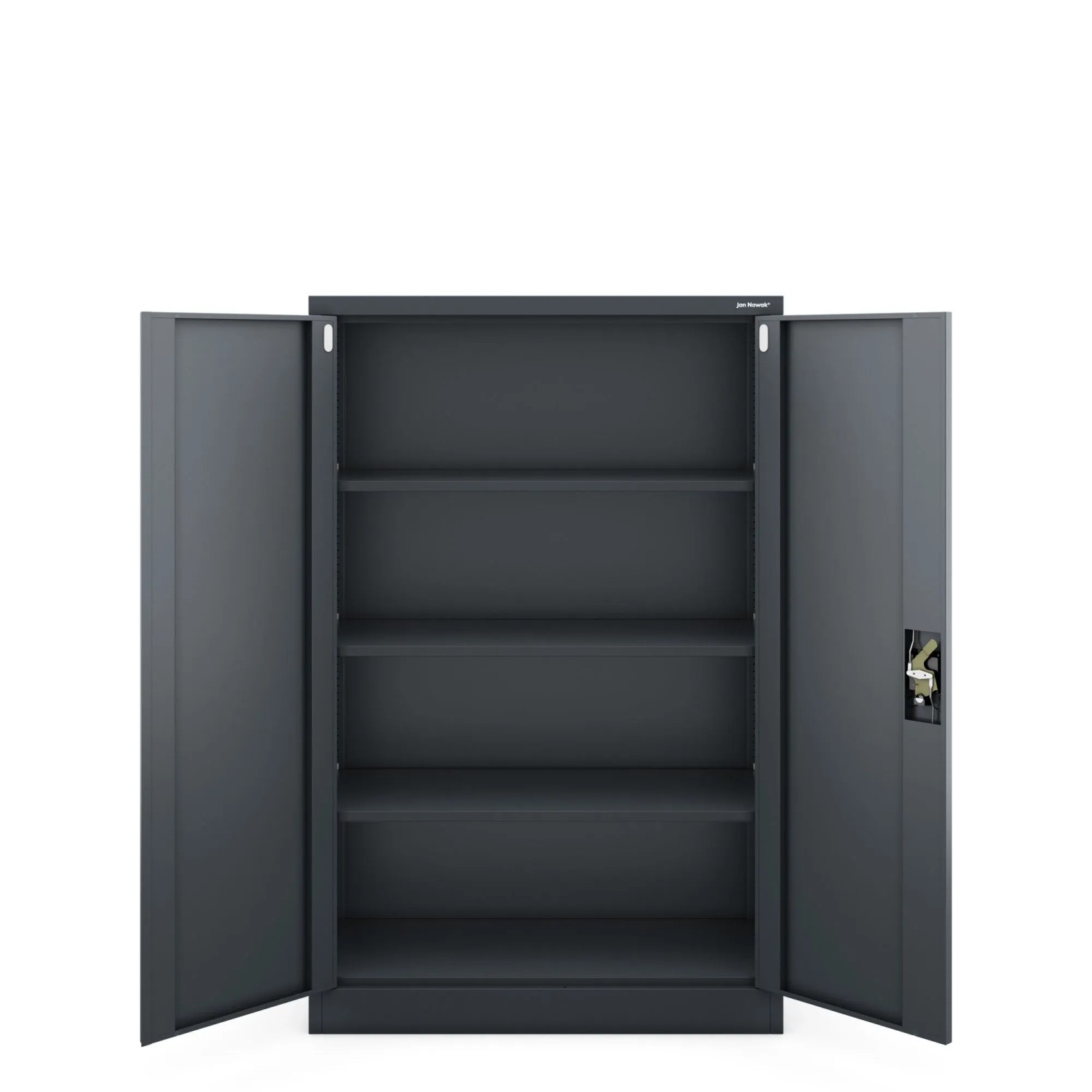 Offener JAN NOWAK Büroschrank KEVIN, Anthrazit, mit 3 verstellbaren Einlegeböden und Schloss. Robuster Aktenschrank aus Metall.