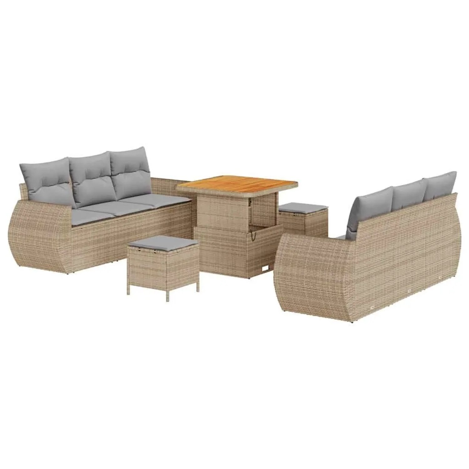 vidaXL Gartensofa-set mit Kissen 9-Tlg Beige und Hellgrau Poly-Rattan 33637 günstig online kaufen