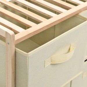 Korbkommode mit 6 Stoffkörben, Zedernholz, beige. Büroschrank mit Stauraum.