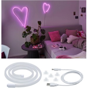 Paulmann LED Strip Neon Colorflex USB Pink, 1m, als Deko-Element im Schlafzimmer, mit Zubehör.