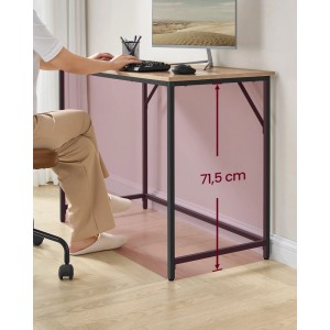 Vasagle Schreibtisch (100x76x50 cm) in Braun-Schwarz mit Person am Computer und Höhenangabe.