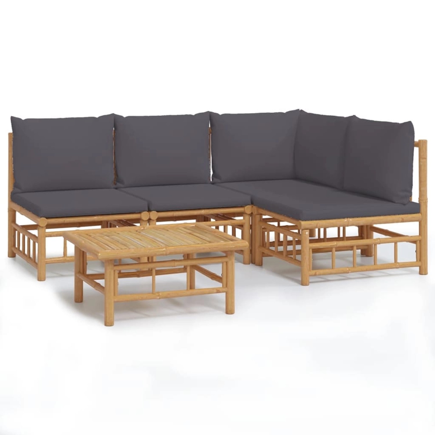 Vidaxl 5-tlg. Garten-lounge-set Mit Dunkelgrauen Kissen Bambus günstig online kaufen