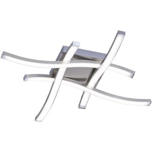 Moderne, 4-flammige LED-Deckenleuchte Route, 46x46 cm, Nickel matt, für Wohnraumbeleuchtung.