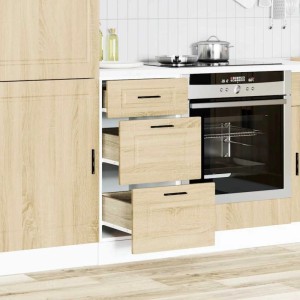 vidaXL Küchenunterschrank Porto Sonoma-Eiche mit drei Schubladen, teilweise geöffnet, in moderner Küche.