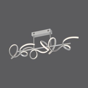 Moderne LED-Deckenleuchte Curls in Silber, 82x21 cm, geschwungenes Design.