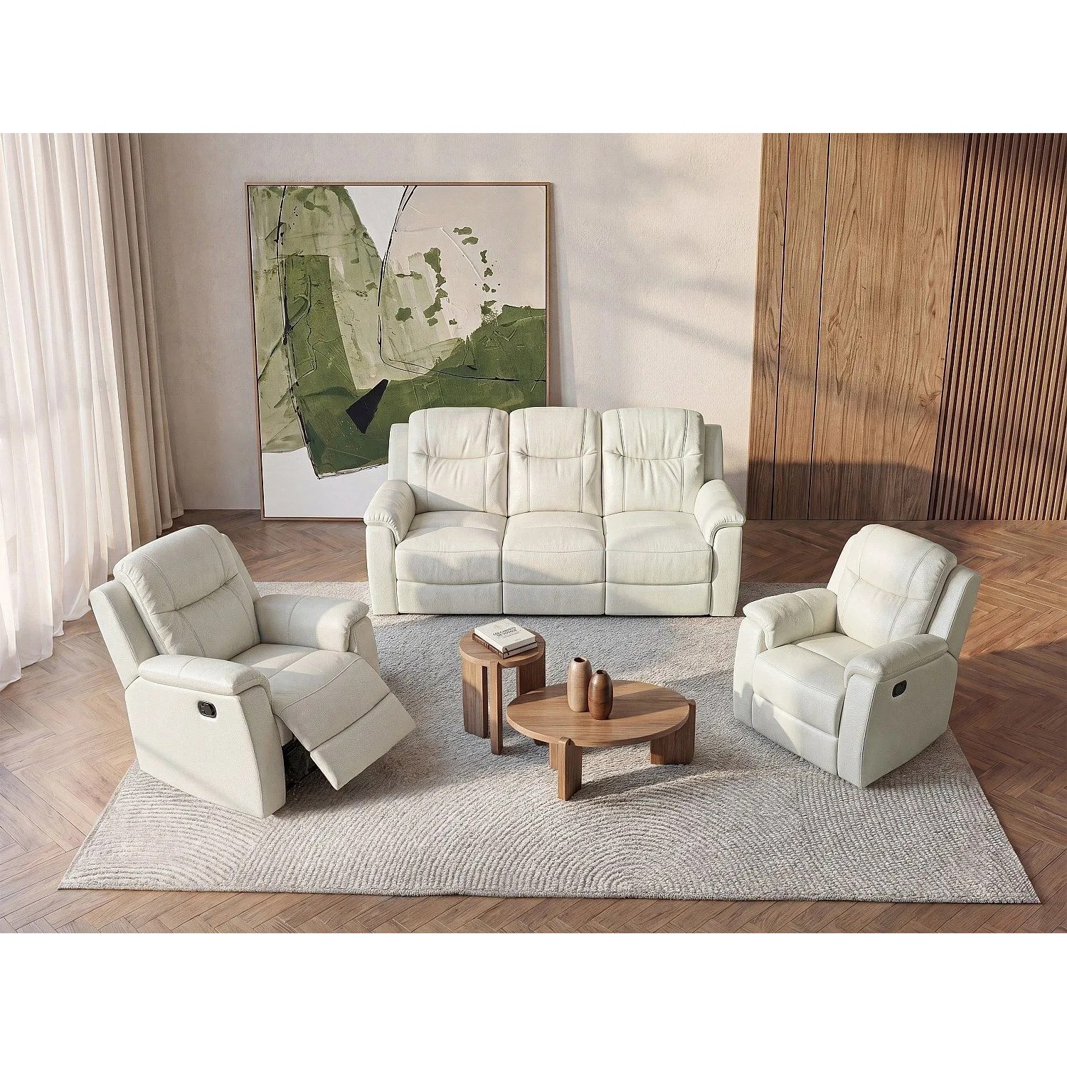 Vente-unique Couchgarnitur Mit Sessel Evasion Elfenbeinfarben 205 cm  95 cm