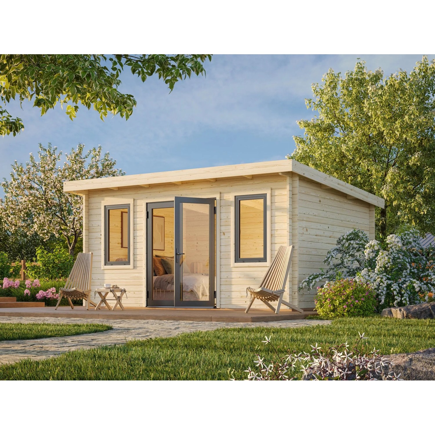 Palmako Holz-Gartenhaus Lisandra Pultdach Unbehandelt 470 cm x 350 cm 14,2 m²