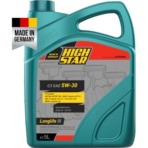High Star C3 SAE 5W-30 Motoröl, 5 Liter Gebinde. Leichtlauföl für PKW und Transporter.