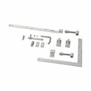 Beschläge-Set für Gartentor Klink Nadelholz, inkl. Scharniere, Riegel und Winkel.