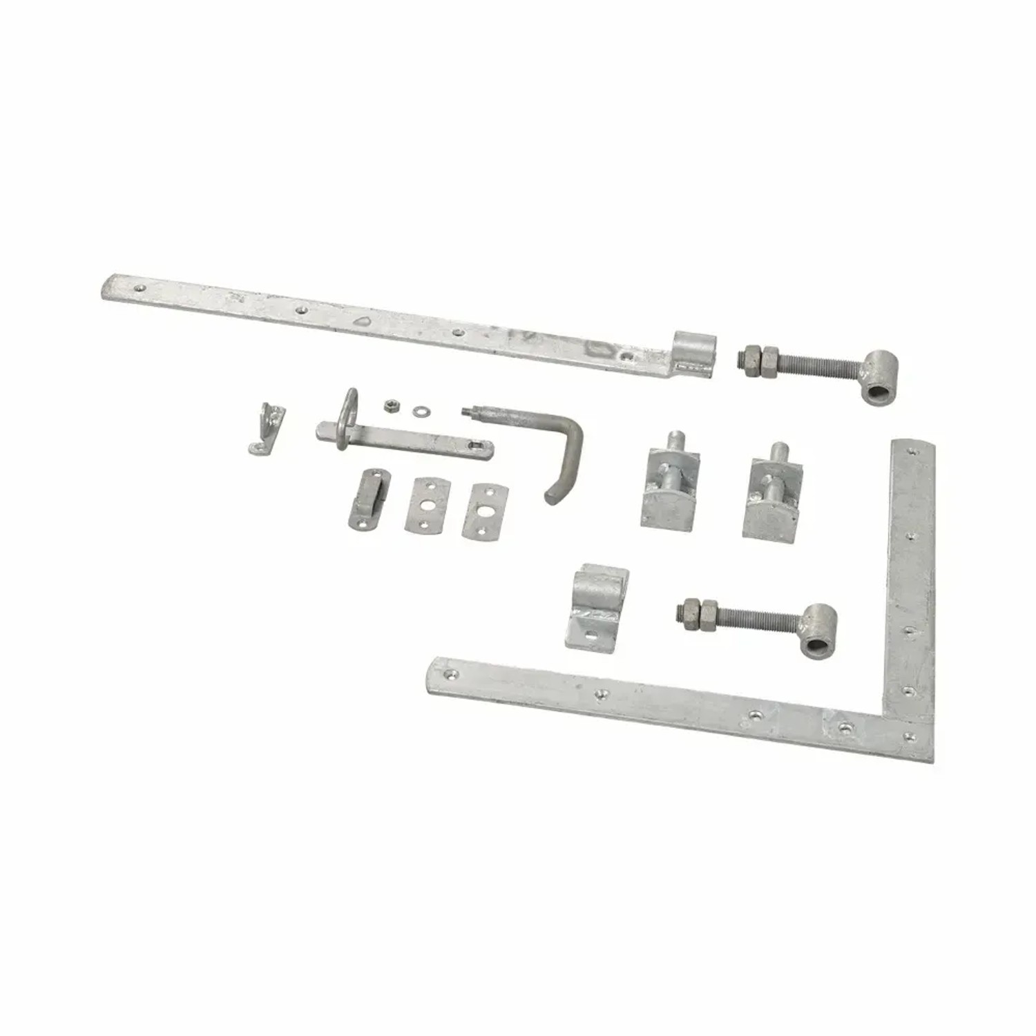 Beschläge-Set für Gartentor Klink Nadelholz, inkl. Scharniere, Riegel und Winkel.