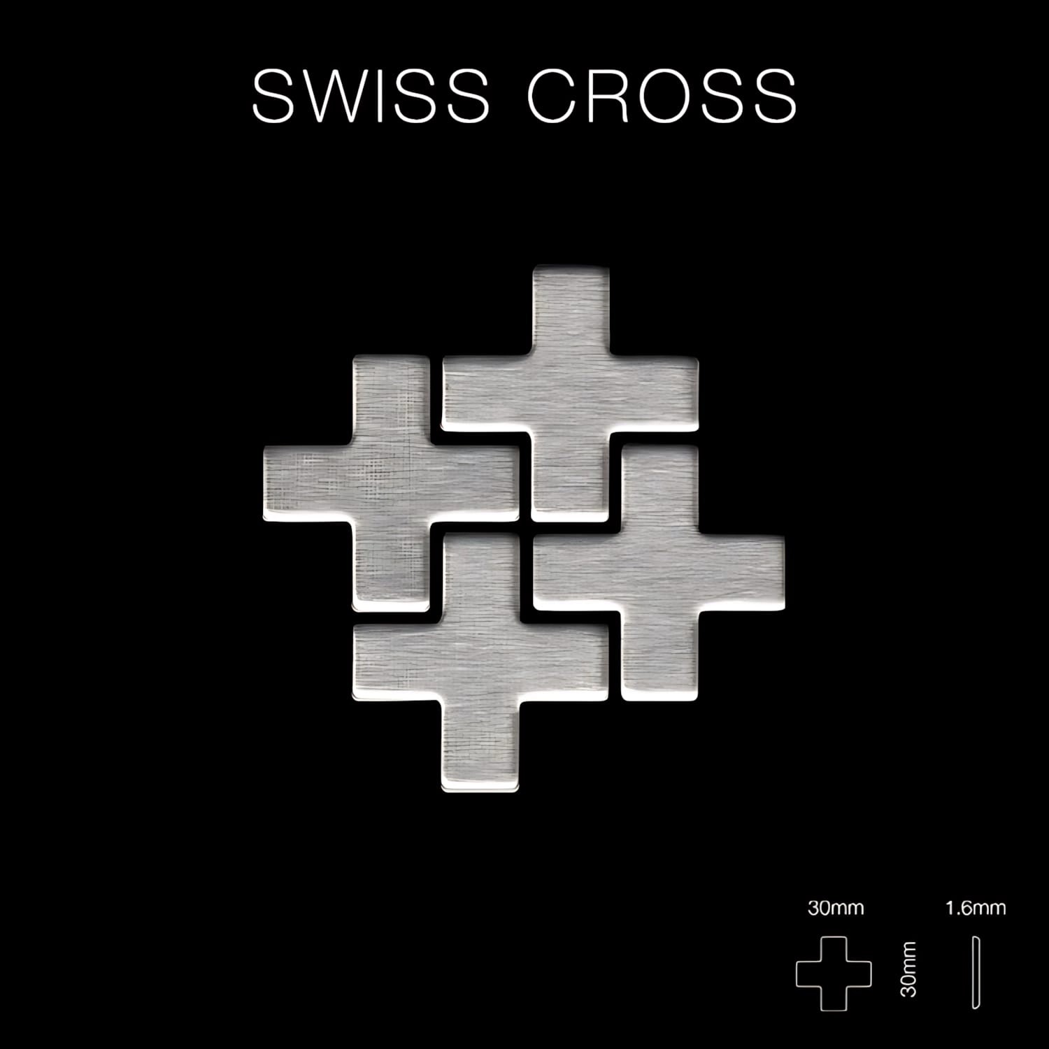 Edelstahl Mosaikfliese Swiss Cross, gebürstet, grau. Metallfliese für Wand und Boden.