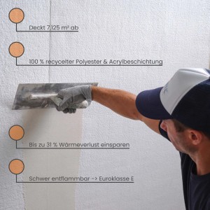 Verarbeitung der Protektor Innendämmung 7,125m²: Wärmedämmung mit Spachtel an Wand anbringen.
