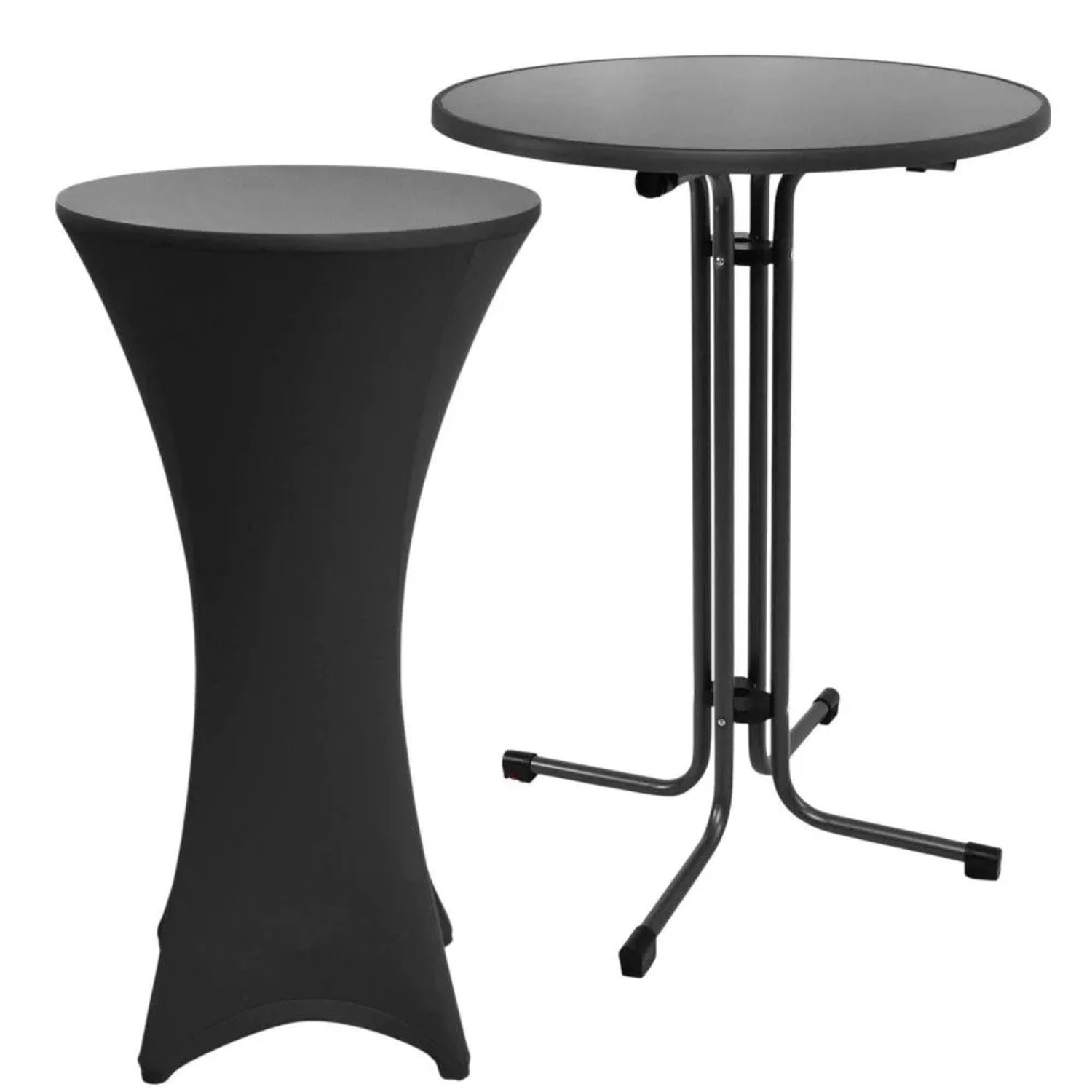 Beautissu Sylt Stehtisch Ø 80cm Grau mit Stella Stehtischhusse Ø 80cm Schwarz