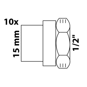 Abbildung einer blanken Kirchhoff Übergangsmuffe 15 mm x 18,7 mm (1/2 IG).