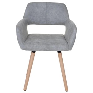 MCW Esszimmerstuhl A50 II, vintage betongraues Textil, helle Holzbeine, Armlehnen, Retro-Design.