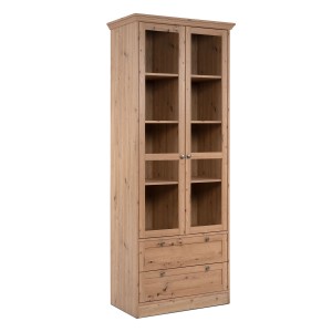 Homestyle4u Vitrine Holz Vitrinenschrank Braun Wohnzimmerschrank Kommode