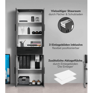 Mokebo Büroschrank in Anthrazit mit Fächern, Schublade und Einlegeböden für Büro oder Hauswirtschaftsraum.