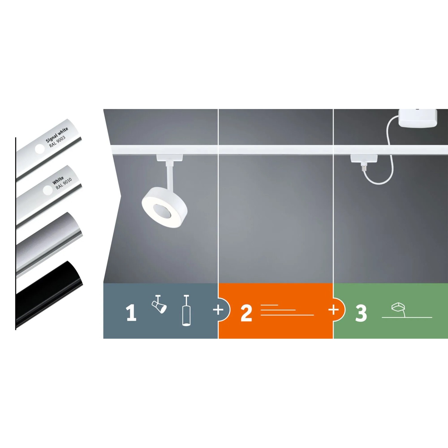 Paulmann URail Schienenspot Tube, signalweiß, mit Montageanleitung für LED-Schienensystem.
