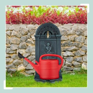 Relaxdays Standbrunnen Aluminiumguss Messing Grau mit Wasserhahn und Becken 83 cm x 39 cm x 33 cm 6,5 kg